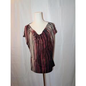 Liz Claiborne Women's Large Striped Cowl Neck Short Sleeve Top